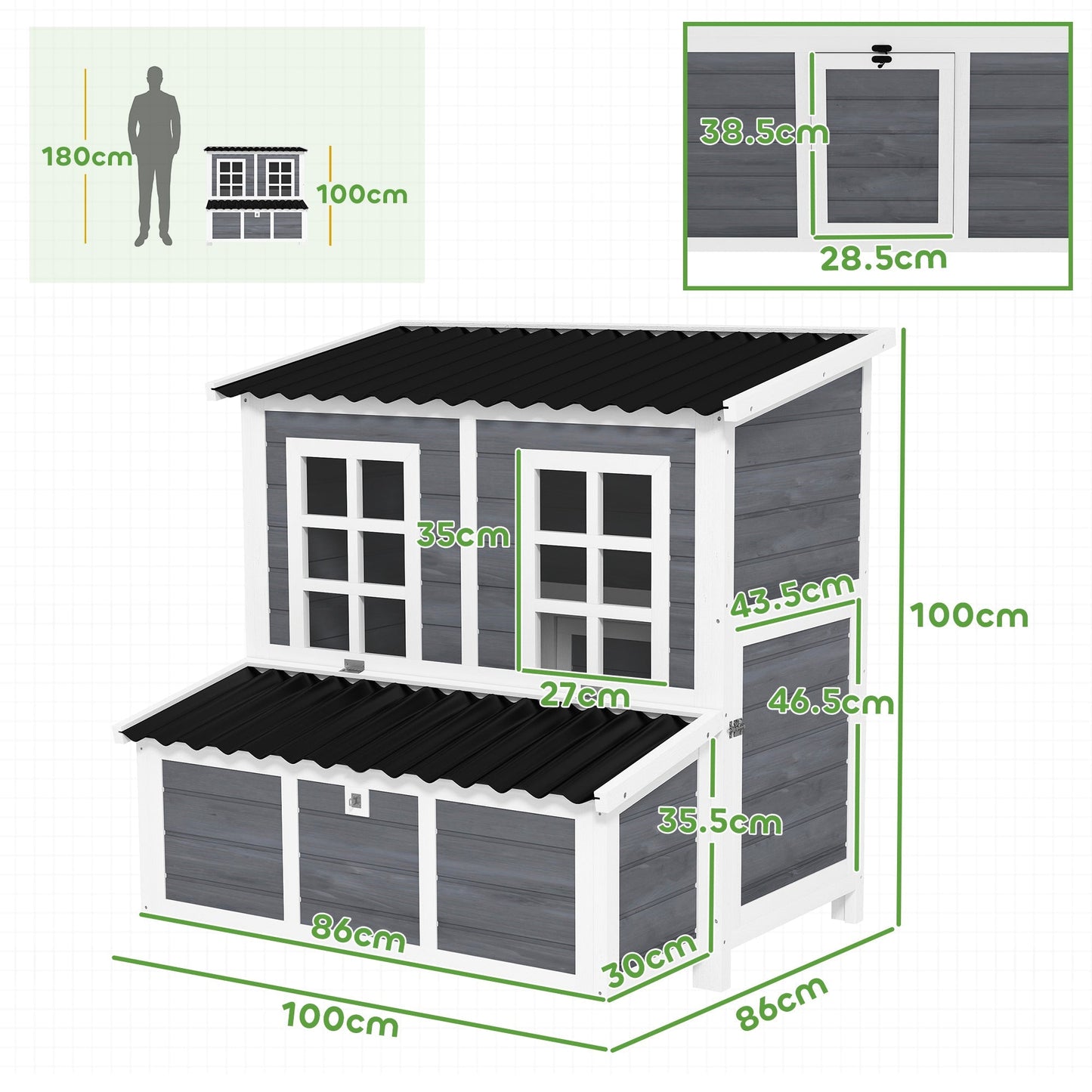 PawHut Wooden Chicken Coop with Nesting Box, Slide-Out Tray, Perches, for 2-4 Chickens, 100 x 86 x 100cm