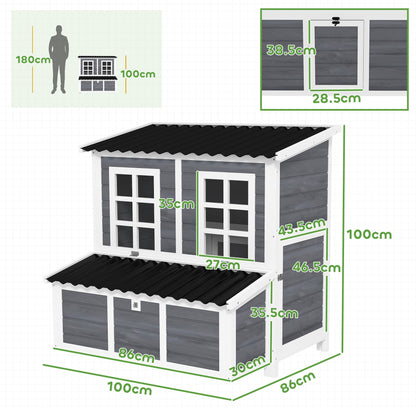 PawHut Wooden Chicken Coop with Nesting Box, Slide-Out Tray, Perches, for 2-4 Chickens, 100 x 86 x 100cm