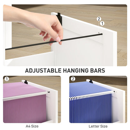 HOMCOM 3 Drawer Filing Cabinet with Lock, Office Storage Cabinet with Adjustable Hanging Bars for A4 Letter Size Files, White