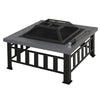 Outsunny Metal Large Firepit Outdoor Square Fire Pit Brazier with Rain Cover, Lid, Log Grate, Poker for Backyard, Camping, BBQ, Bonfire, Wood Burning Stove, 86 x 86 x 54cm, Black