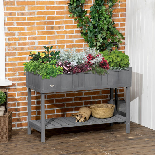 Outsunny Fir Wood Raised Rectangular 8 Compartment Plant Stand in Dark Grey