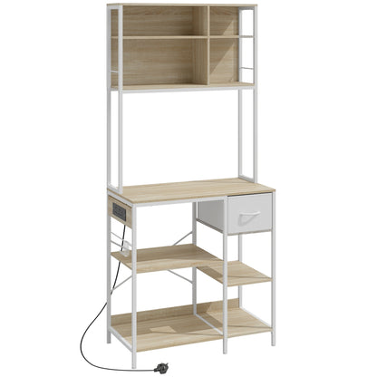 HOMCOM Kitchen Baker's Rack, Microwave Stand with Storage Shelves and 6 Hooks for Small Spaces