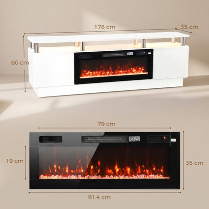HOMCOM Electric Fireplace TV Stand for 80" TVs, 1800W LED Light Entertainment Center with Adjustable Flame, Remote, White
