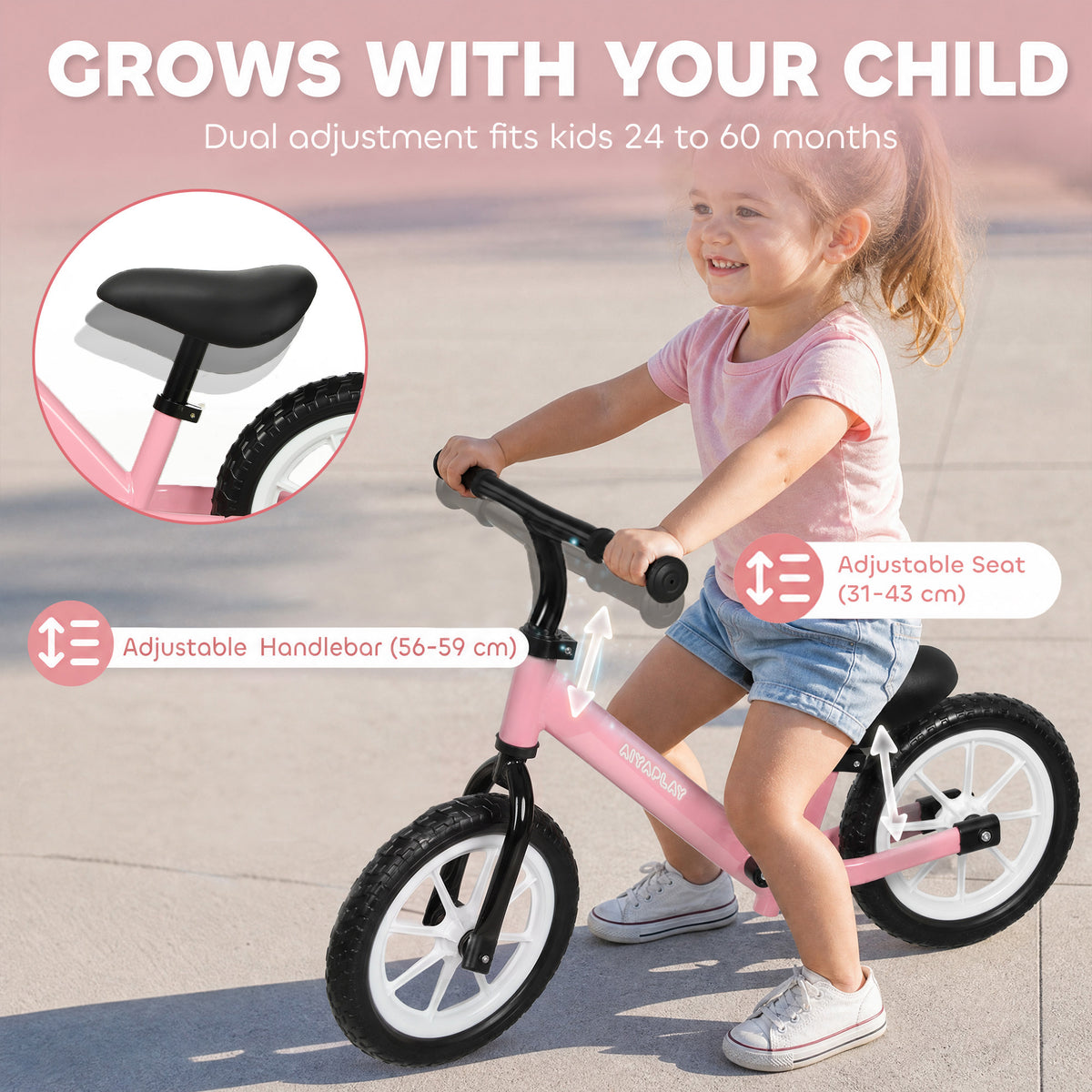 AIYAPLAY 11.2" Balance Bike for 2-5 Years in Pink