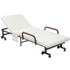 HOMCOM Folding Bed with Mattress, Single Guest Bed, Portable Fold Bed with Adjustable Backrest, Metal Frame on Wheels, White, 190 x 76 cm