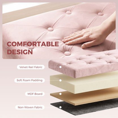 HOMCOM Velvet Upholstered Foldable Ottoman Footrest, Storage Ottoman Bench with Wood Legs for Living Room, Pink