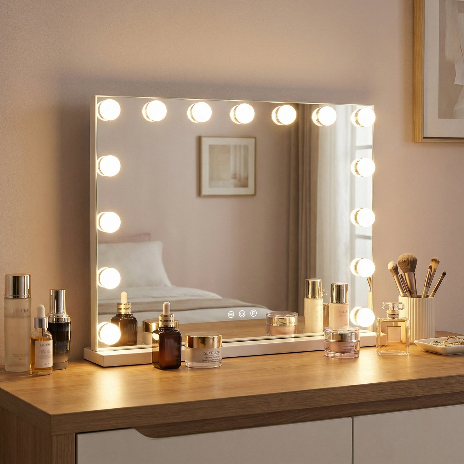 Hollywood Vanity Mirror with 3 Light Colors and Adjustable Brightness-White-M