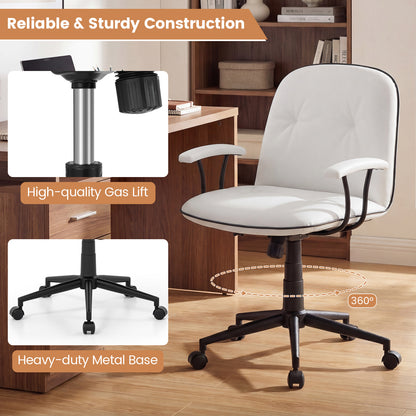 Home Office Desk Chair PU Leather Makeup Vanity Chair with Adjustable Height and Rocking Function-White