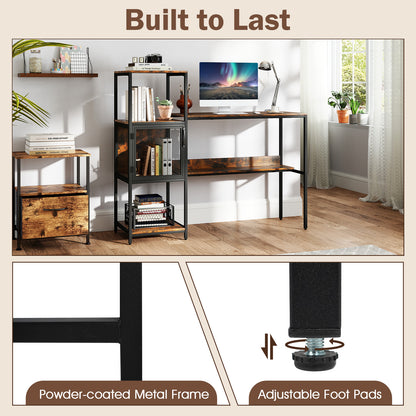 Home Office Desk with Bookshelf Storage Cabinet and Shelves for Study-Rustic Brown