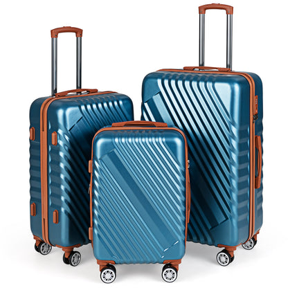 Large/Medium/Small Carry on Suitcase Sets with Premium Wheels and TSA Approved Lock-Blue