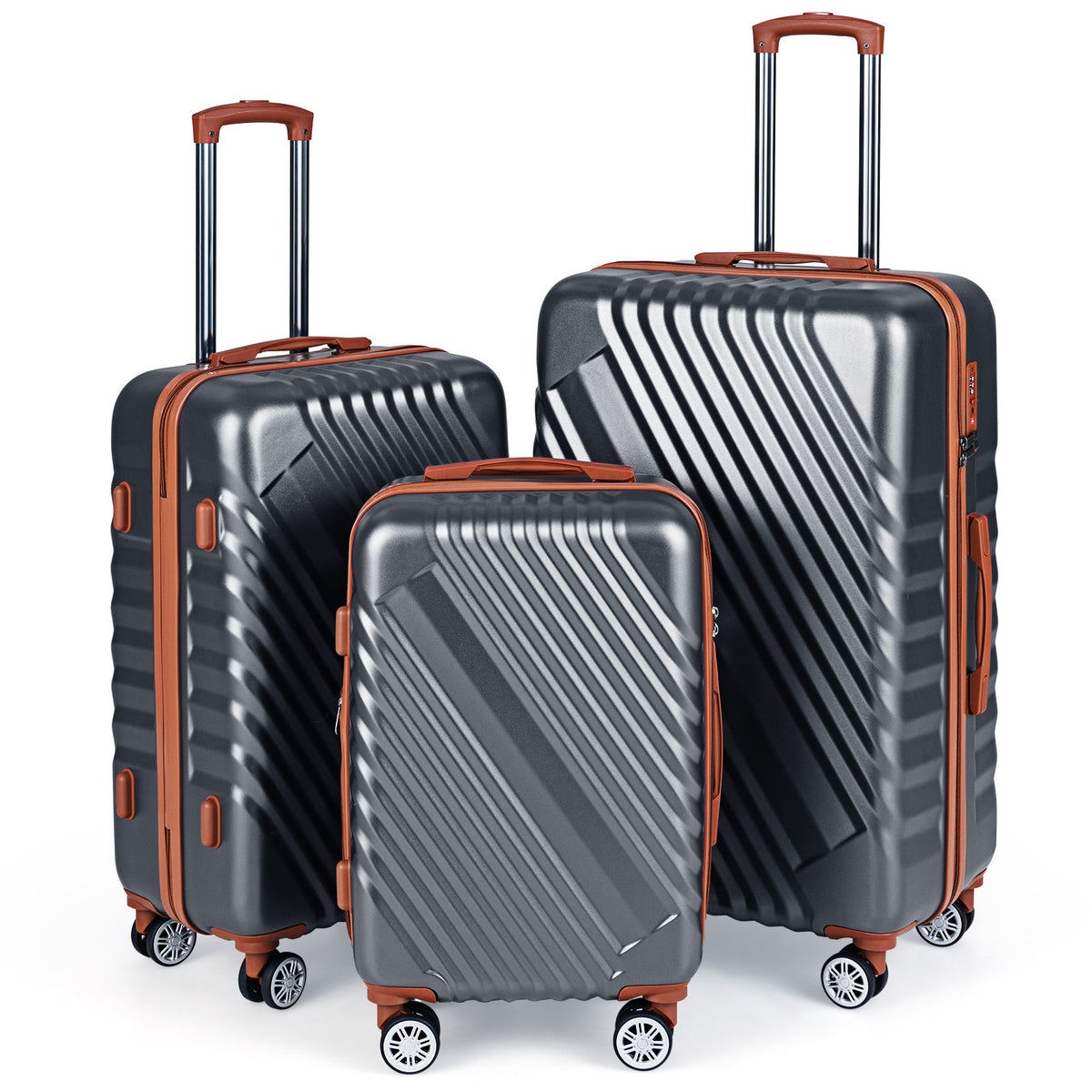 Large/Medium/Small Carry on Suitcase Sets with Premium Wheels and TSA Approved Lock-Grey
