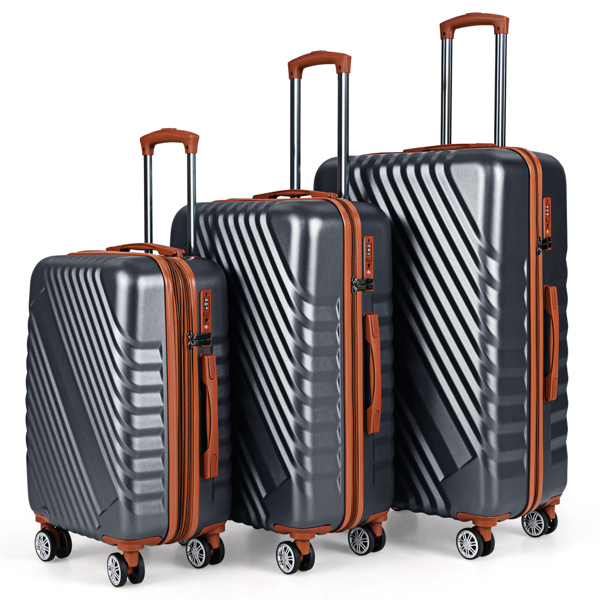 Large/Medium/Small Carry on Suitcase Sets with Premium Wheels and TSA Approved Lock-Grey