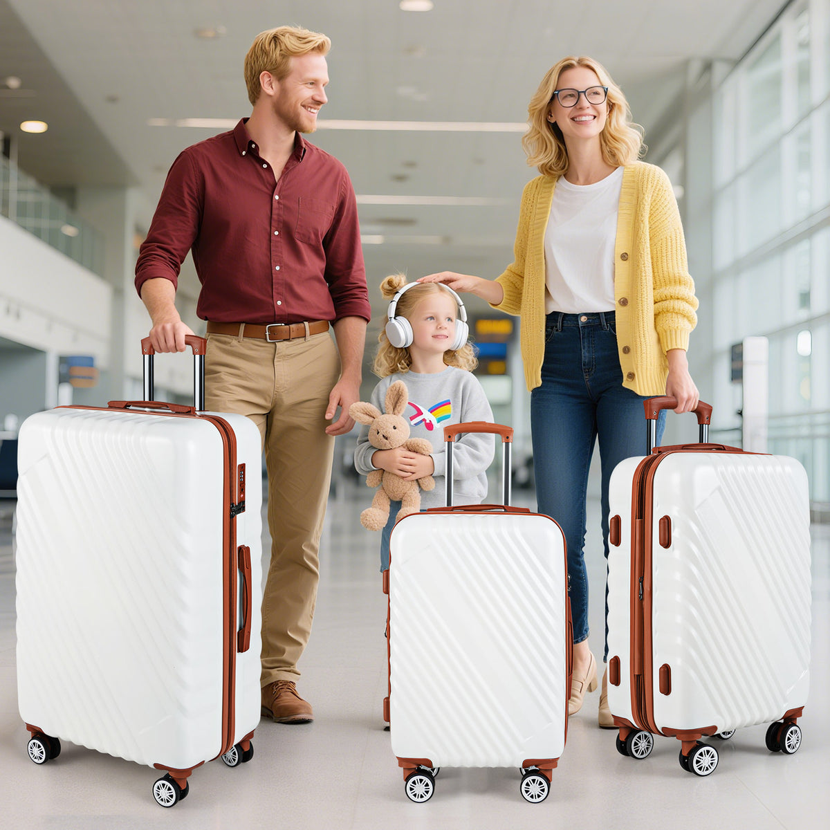 Large/Medium/Small Carry on Suitcase Sets with Premium Wheels and TSA Approved Lock-White