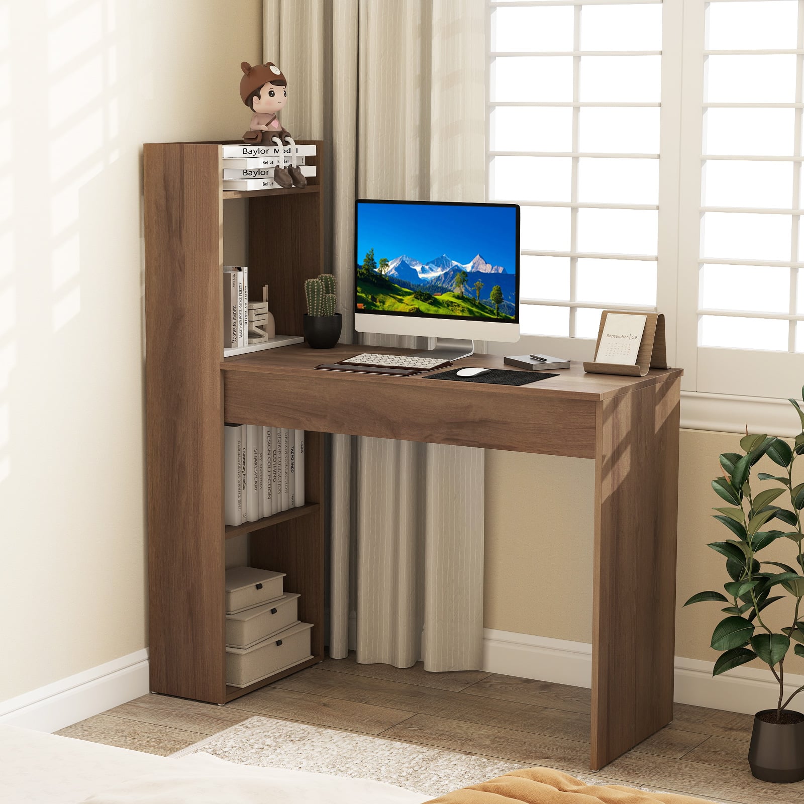 Home Office Desk with Bookshelf 110 CM Study Writing Table-Oak