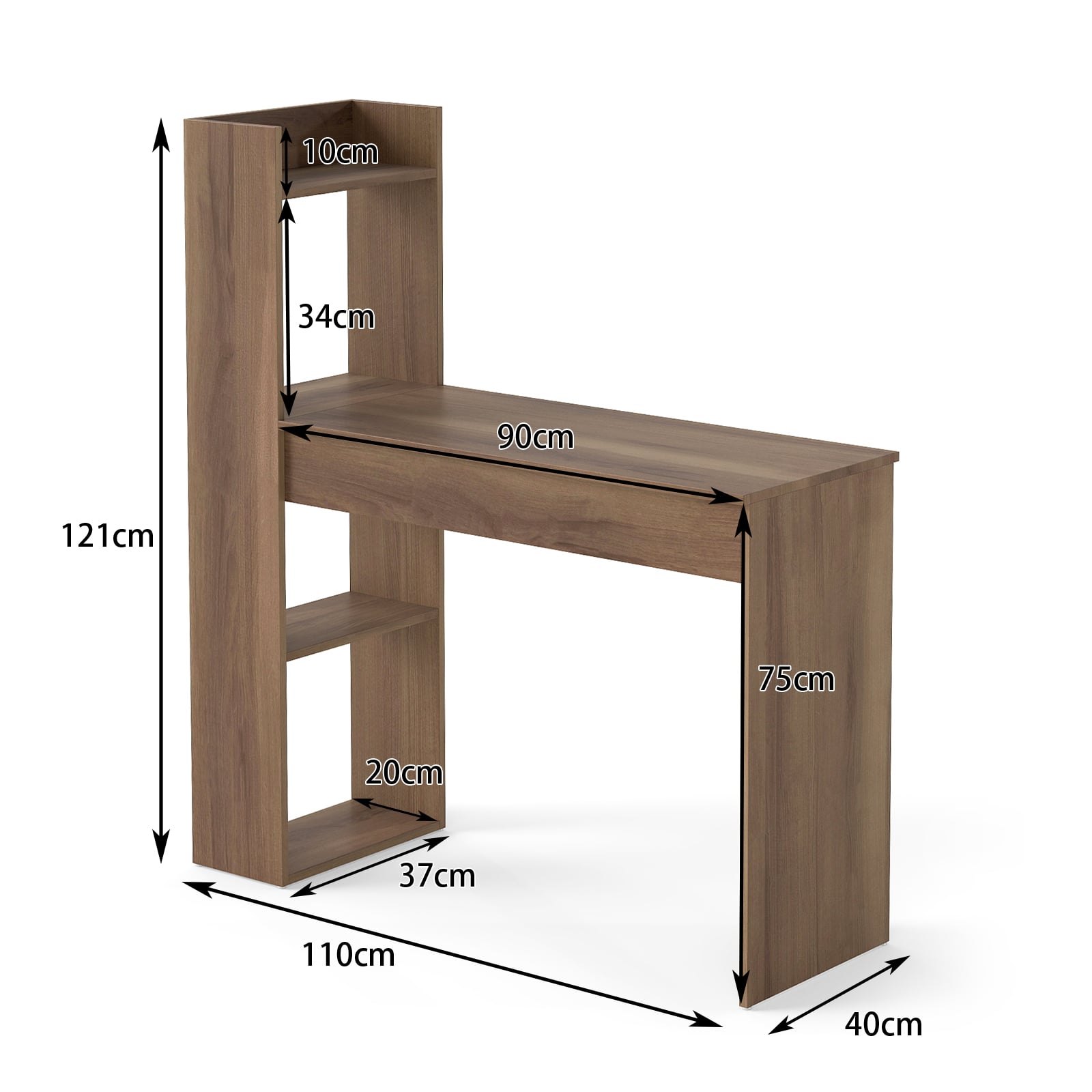 Home Office Desk with Bookshelf 110 CM Study Writing Table-Oak
