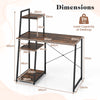 Home Office Desk with Bookshelf and Host Stand-Brown
