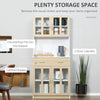 HOMCOM Modern Kitchen Cupboard, Freestanding Storage Cabinet Hutch with Central Drawer, 2 Glass Door Cabinets, White