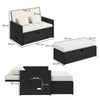 Outsunny Rattan Garden Daybed, Double Sun Lounger with 5-Level Adjustable Back, Storage Ottoman, Cream White