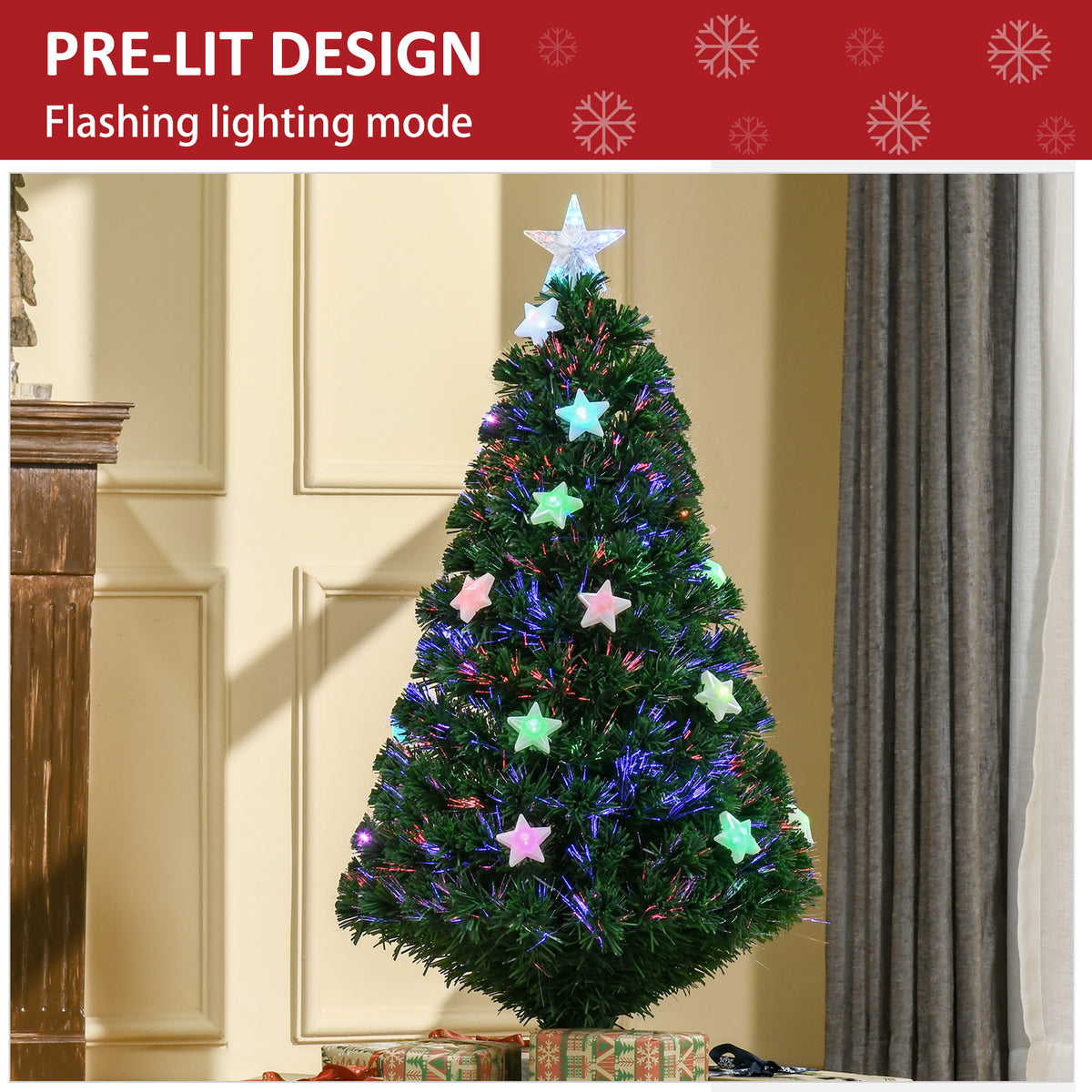 HOMCOM 4FT Prelit Artificial Christmas Tree in Green