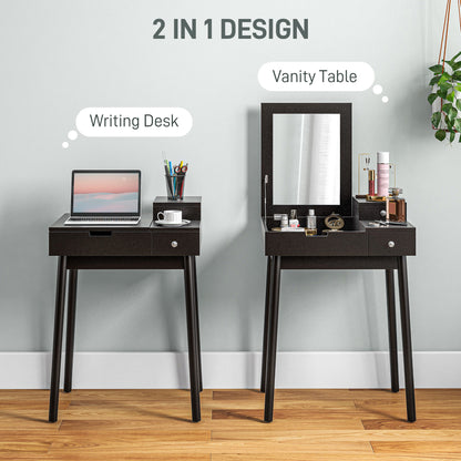 HOMCOM Dressing Table with Flip-up Mirror, Makeup Desk with 2 Drawers, Vanity Table Writing Desk for Bedroom Living Room, Black