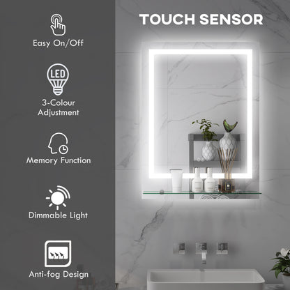 kleankin LED Bathroom Mirror with Lights and Shelf in Clear