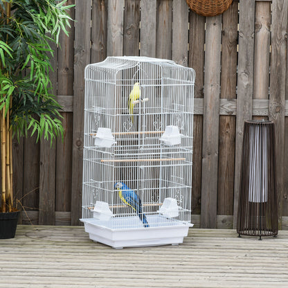 PawHut Large Metal Bird Cage with Stand, Perches, Food Bowls, Swing, for Budgies, Parakeets,White
