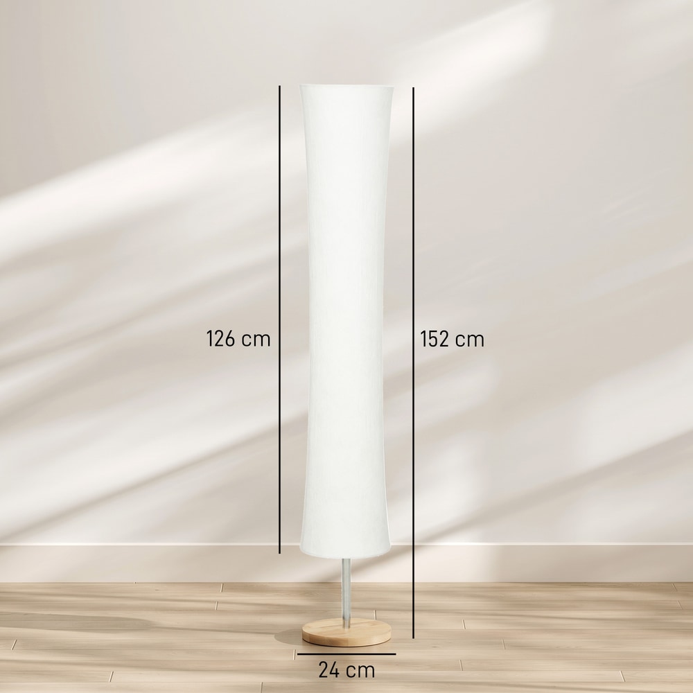 HOMCOM LED Floor Lamp, 152 cm Modern Dimmable Standing Lamp with Paper Shade, Pine Wood Base, White