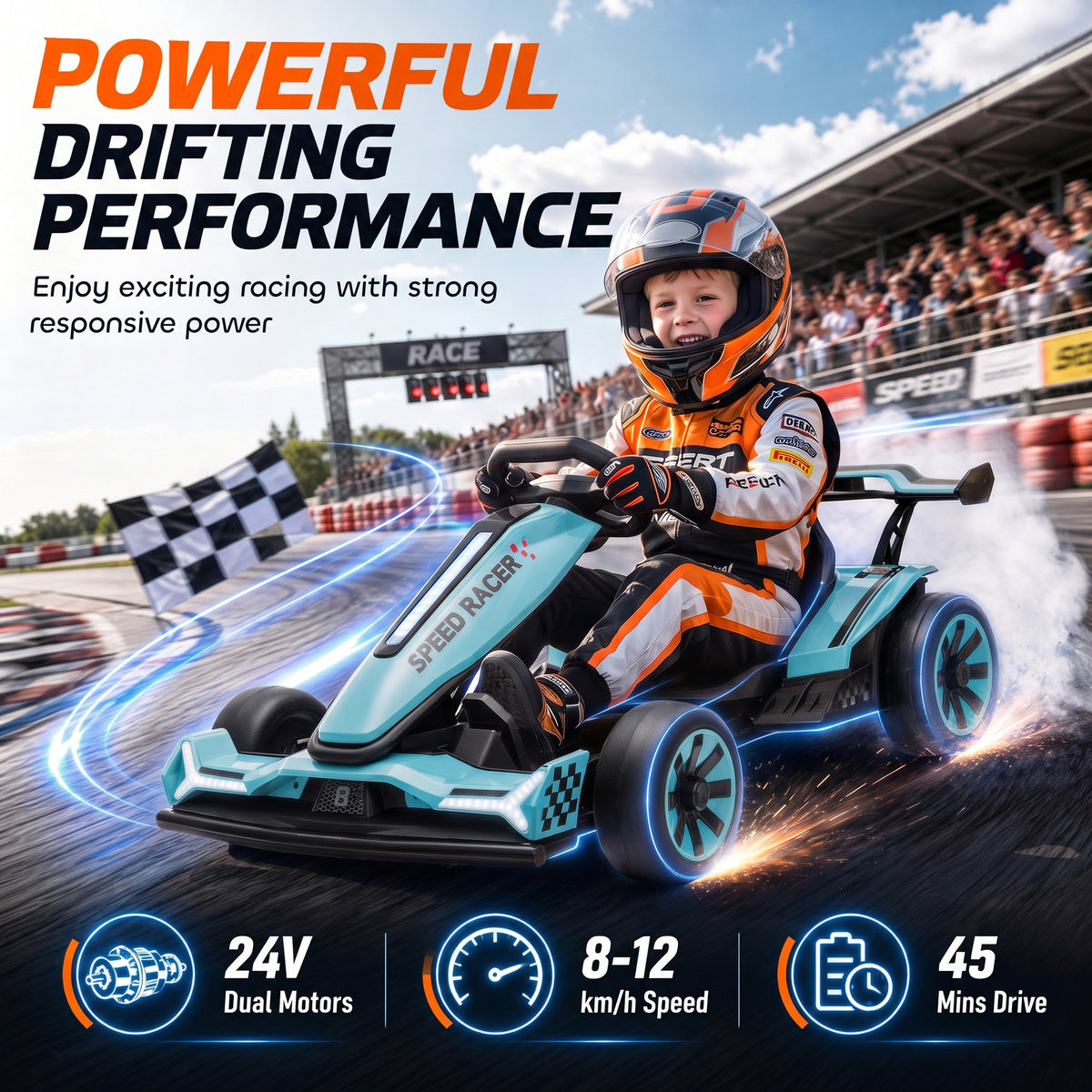 AIYAPLAY 24V Electric Go Kart in Light Blue