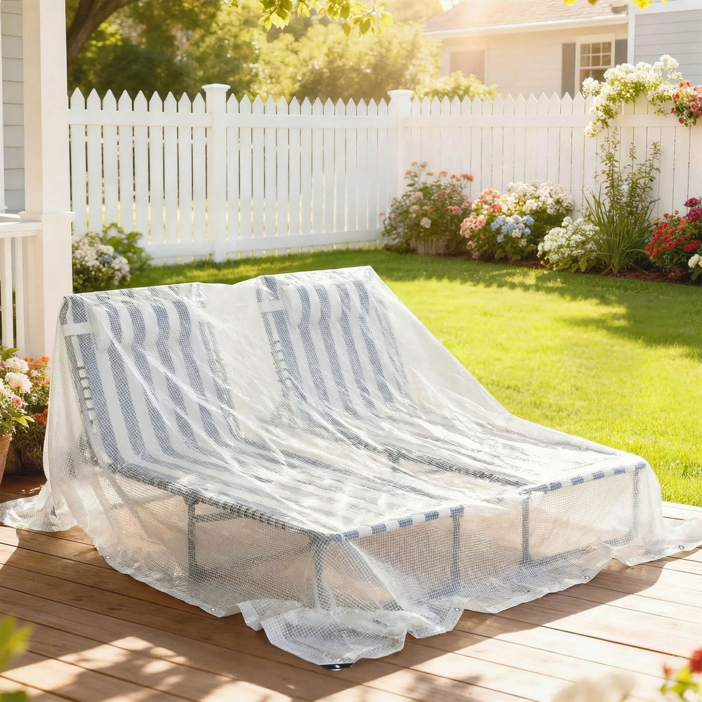 Outsunny 3 x 5m Waterproof Tarpaulin, Heavy Duty 140GSM Tear-Resistant PE Tarp with Reinforced Grommets, UV Protected Cover