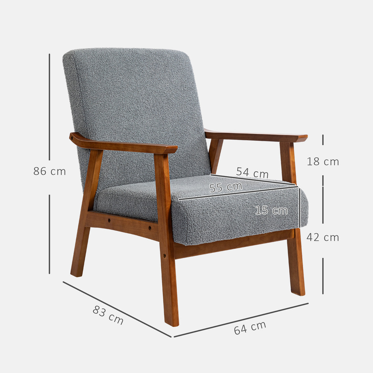 HOMCOM Armchair with Wide Seat in Grey