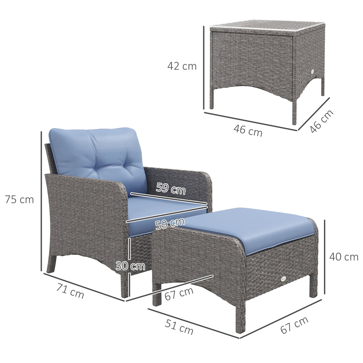 Outsunny 5 Pieces PE Rattan Garden Furniture Set in Blue