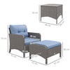 Outsunny 5 Pieces PE Rattan Garden Furniture Set, Wicker Outdoor Sofa Set w/ 2 Armchairs 2 Stools Glass Top Table Cushions, Blue