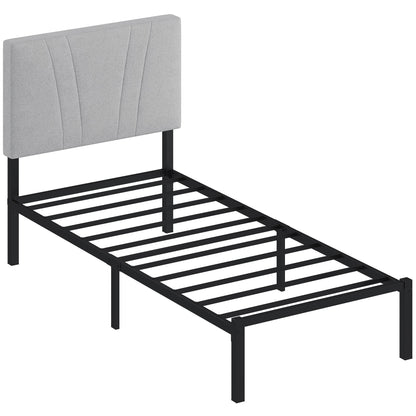 HOMCOM 3FT Single Bed Frame with Upholstered Headboard and Underbed Storage, Black and Light Grey