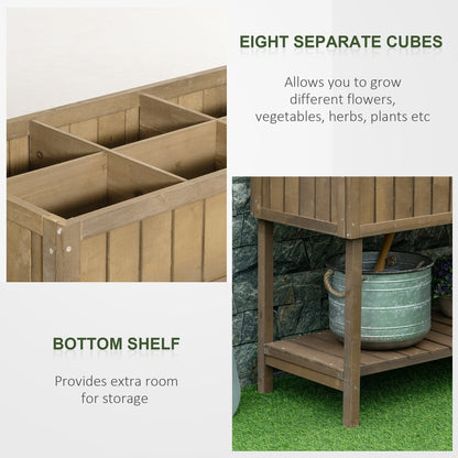 Outsunny Wooden Herb Planter Raised Bed Container Garden Plant Stand Bed 8 Boxes 110L x 46W x 76Hcm Brown