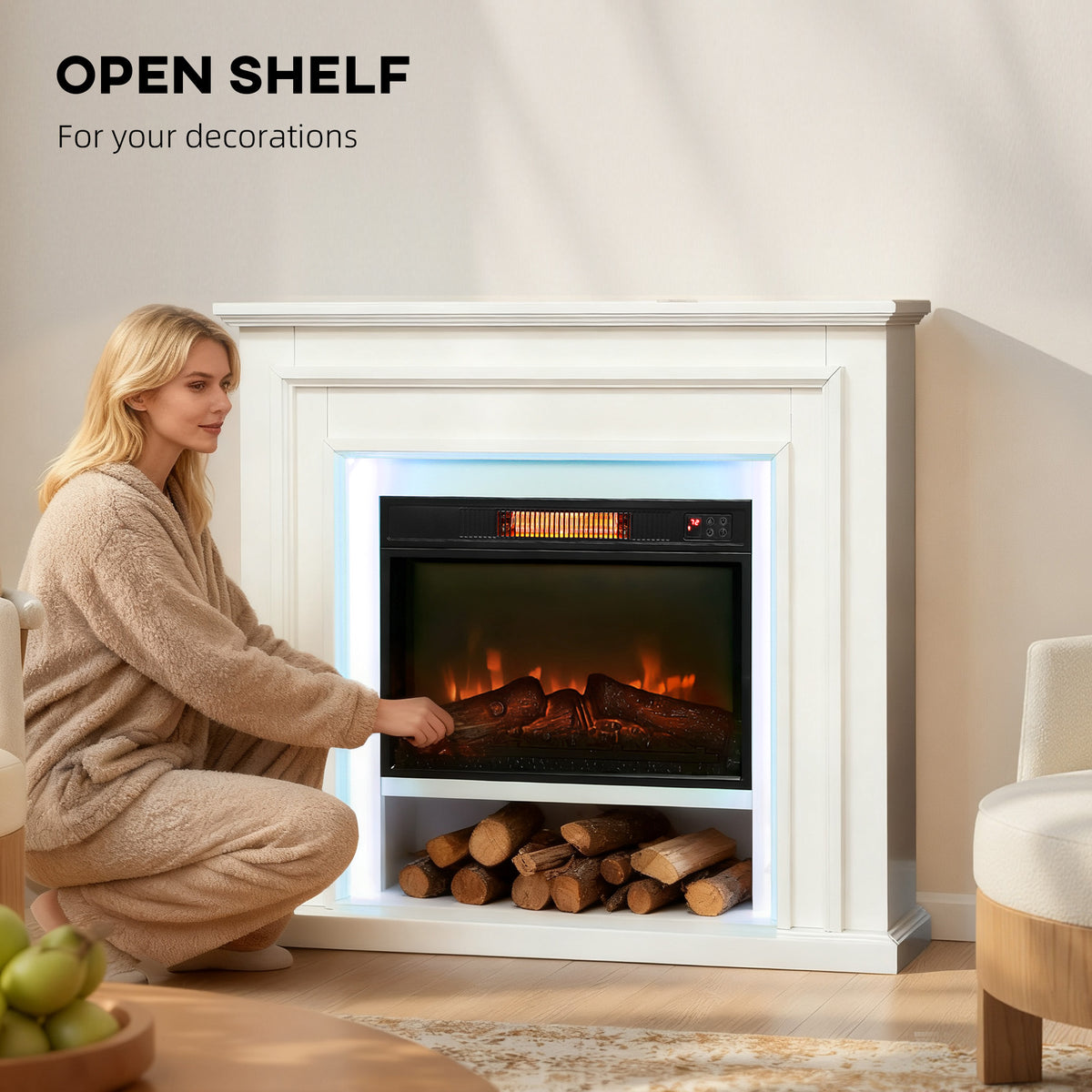 HOMCOM 4777 BTU Multicolour LED Electric Fireplace in White