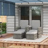 Outsunny Rattan Sun Lounger w/ Storage Tea Table & Footstools, Grey