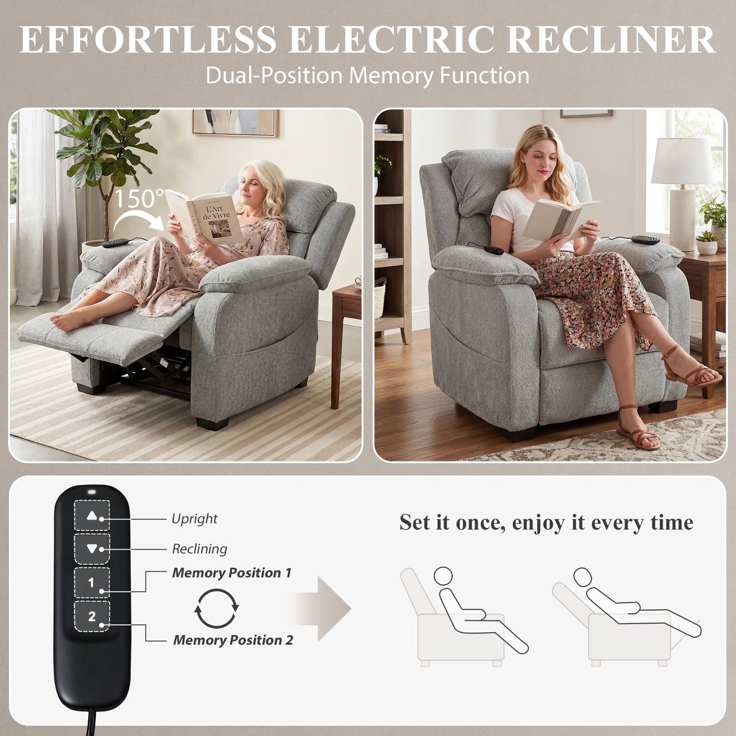 HOMCOM Power Recliner Armchair with Massage and Heat, Electric Reclining Chair with Wide Spring Seat, Light Grey