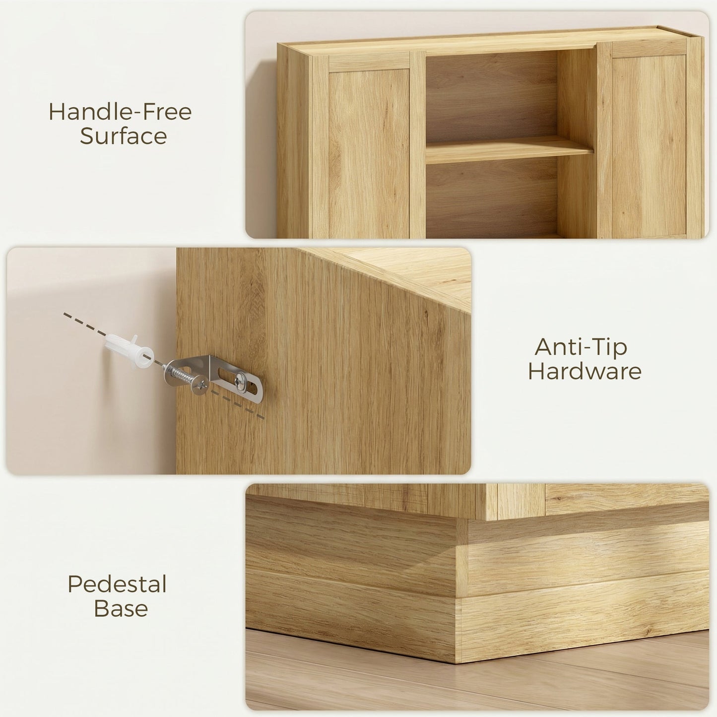 HOMCOM Sideboard Buffet Cabinet, 133 cm Storage Cabinet with 2 Open Shelves, 2 Cupboards and Soft Close Doors, Natural
