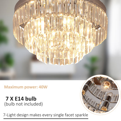 HOMCOM Set of 2 Modern Crystal Ceiling Lights, Chandeliers, Pendant Lamps w/ 7 Lights, E14 Fittings for Living Room, Bedroom, Silver