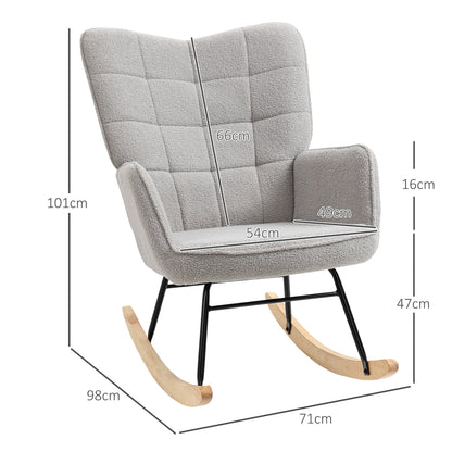 The rocking chair shown with various measurement lines indicating its overall dimensions