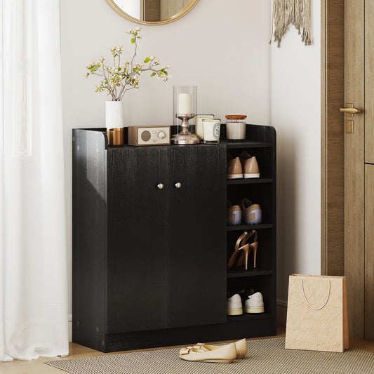 HOMCOM Shoe Storage Cabinet with Adjustable Shelves in Black