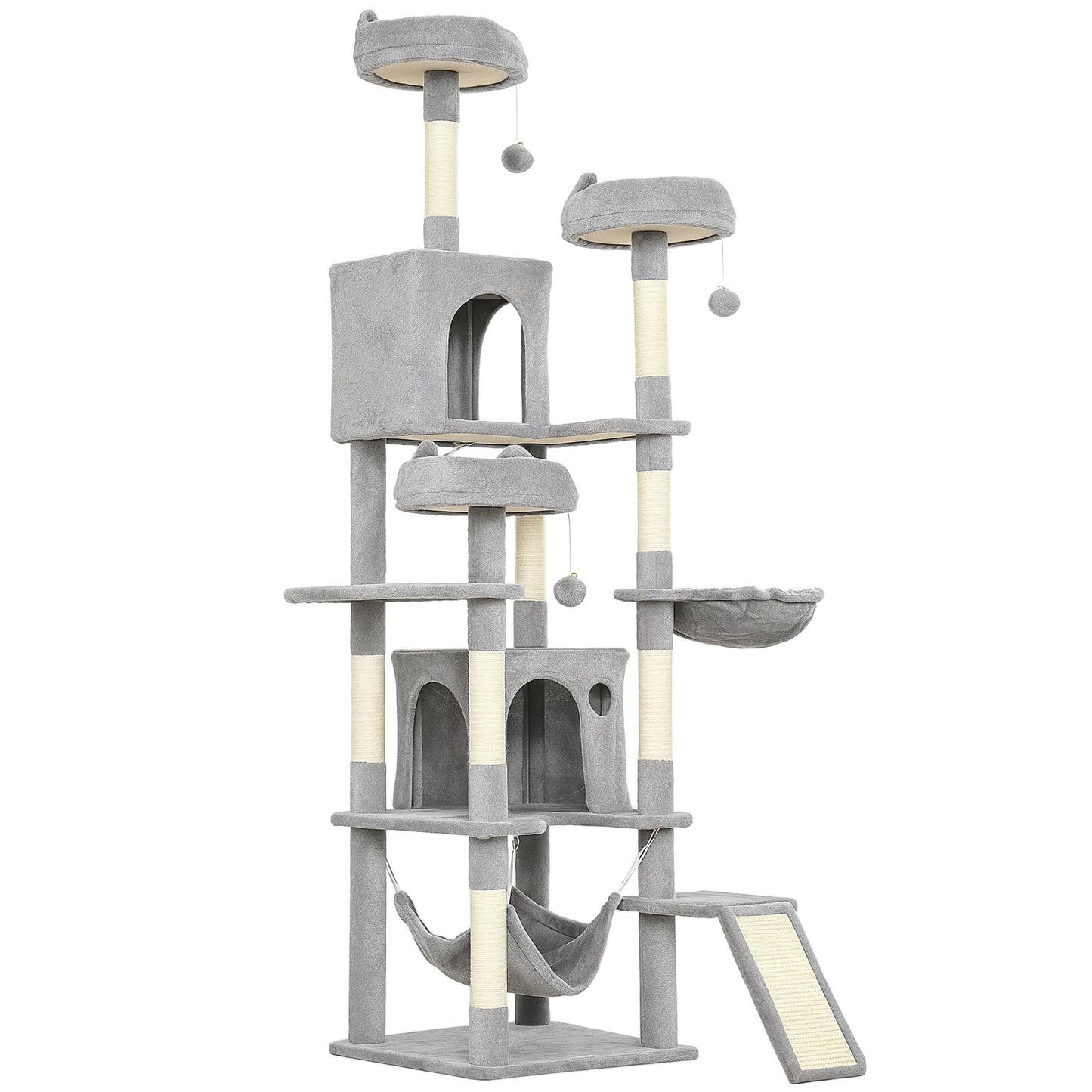 PawHut Cat Tree, 192 cm Large Multi-Level Cat Tower for Indoor Kittens with 8 Scratching Posts, 3 Plush Beds, 2 Hammocks