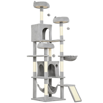 PawHut Cat Tree, 192 cm Large Multi-Level Cat Tower for Indoor Kittens with 8 Scratching Posts, 3 Plush Beds, 2 Hammocks