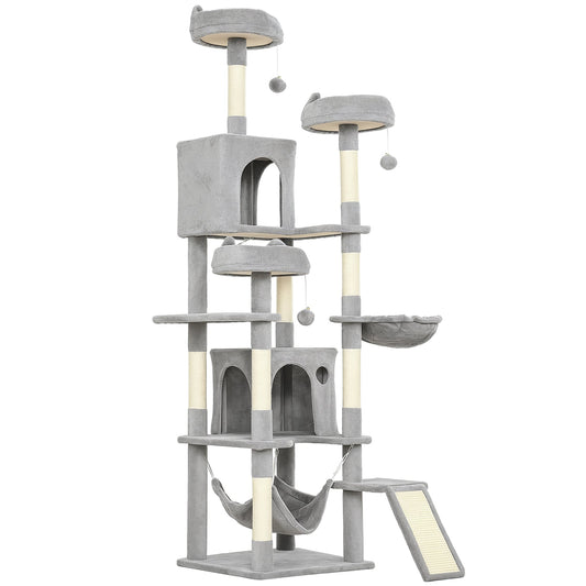 PawHut Cat Tree, 192 cm Large Multi-Level Cat Tower for Indoor Kittens with 8 Scratching Posts, 3 Plush Beds, 2 Hammocks