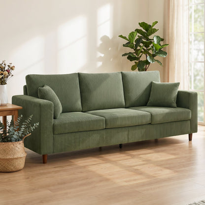 HOMCOM 3 Seater Sofa with Wide Seat, Corduroy Fabric Couch with Deep Seat, Spring Cushion, Green