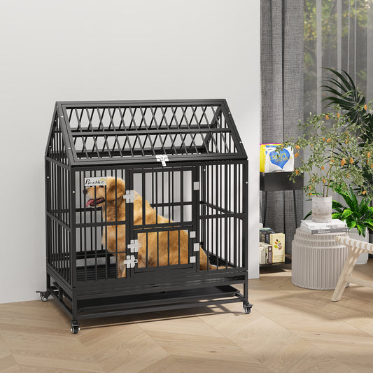PawHut 43" Heavy Duty Dog Crate on Wheels in Black