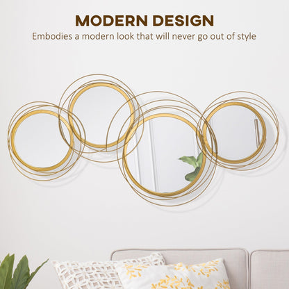 HOMCOM Metal Wall Mirrors, 107cm Modern Decorative Gold Mirror Decor Hanging, Home Wall Sculptures for Living Room Bedroom Dining Room