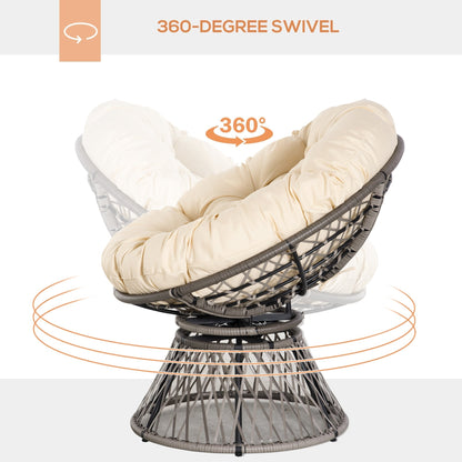 Outsunny 360 degrees Swivel Rattan Moon Bowl Chair Round Lounge Garden Wicker Basket Seat with Padded Cushion Oversized for Outdoor Indoor, Beige