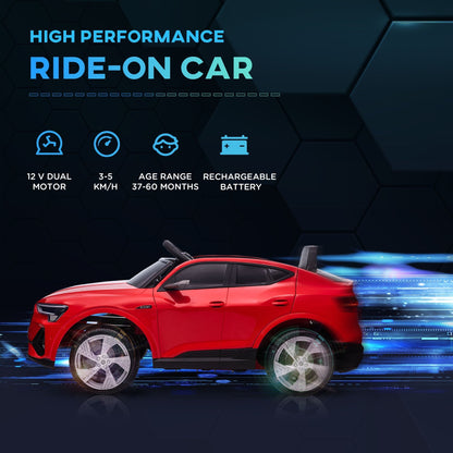 HOMCOM Audi E-tron مرخصة، 12 فولت، سيارة ركوب كهربائية للأطفال، سيارة كهربائية للأطفال، مع جهاز تحكم عن بعد للوالدين، أضواء وموسيقى MP3، عجلات تعليق، لعمر 3-5 سنوات، أحمر