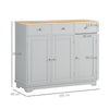 HOMCOM Sideboard with Rubberwood Top and Adjustable Shelves for Dining Room, Kitchen - Grey